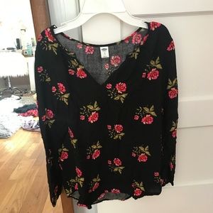 Extra Small Black Blouse with Roses - Women's